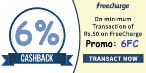 India Desire : Freecharge 6FC Promo: Get  6% Cashback On Min Recharge Or Bill Payment Of Rs. 50  [All Users]
